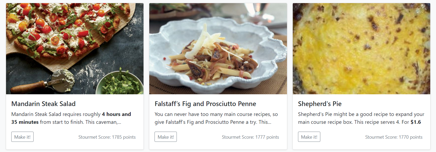 Photo of recipes shown on the Stourmet page